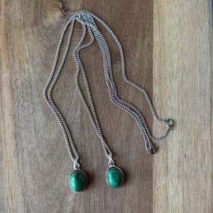 Friendship Necklace set -MALACHITE- Stone Silver Plated Pendant + SS Chain 24in
